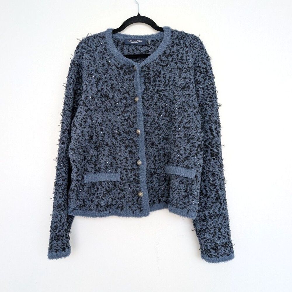 Kobi Halperin Esperance Women's Blue Button Up Lady Jacket Cardigan Sz XL